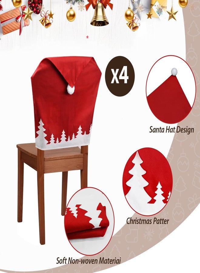 MSJGA 4 Pcs Christmas Chair Covers with Red Santa Claus Hat Xmas Chair Slipcovers Set for Christmas Holiday Home, Kitchen, Dining Room, and Office Decorations - Image 3